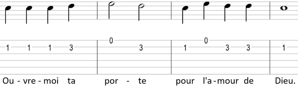 Au clair de la lune partition et tablature guitare - partie 4