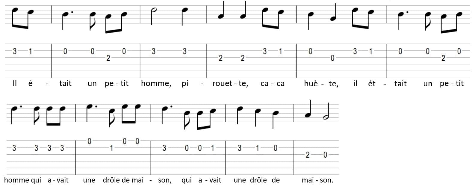 Comptine Pirouette Cacahuète Tablature guitare partition paroles