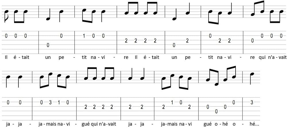 Comptine il était un petit navire Tablature guitare partition paroles