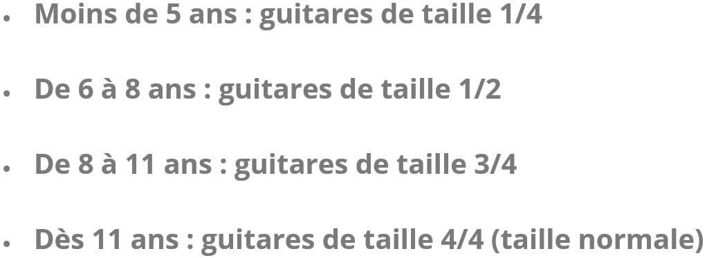 Tailles de guitares pour enfants